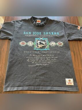 Nutmeg San Jose Sharks Vintage 1991 Inaugural Season Graphic T Shirt USA Made L